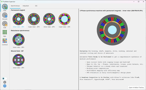 Simcenter™ Fluxmotor™ software 內建了廣泛的馬達範本